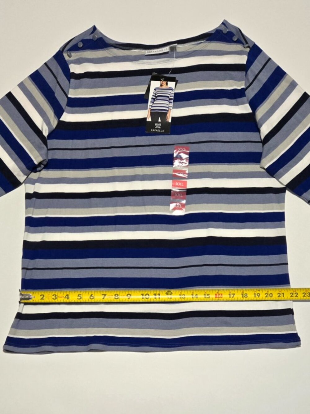NWT Rafaella Women Cotton Striped Blouse Blue White Gray Size XXL Boat NecK - Picture 8 of 8